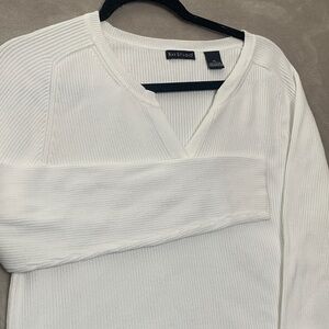 Bay Studio White Ribbed V-Neck Sweater